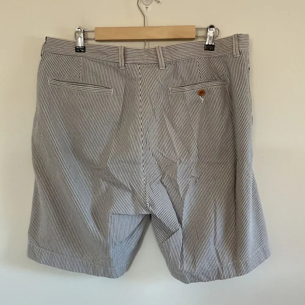 J Crew Seersucker Navy Blue White Striped Chino Preppy Shorts Mens Sz 36 Y2K